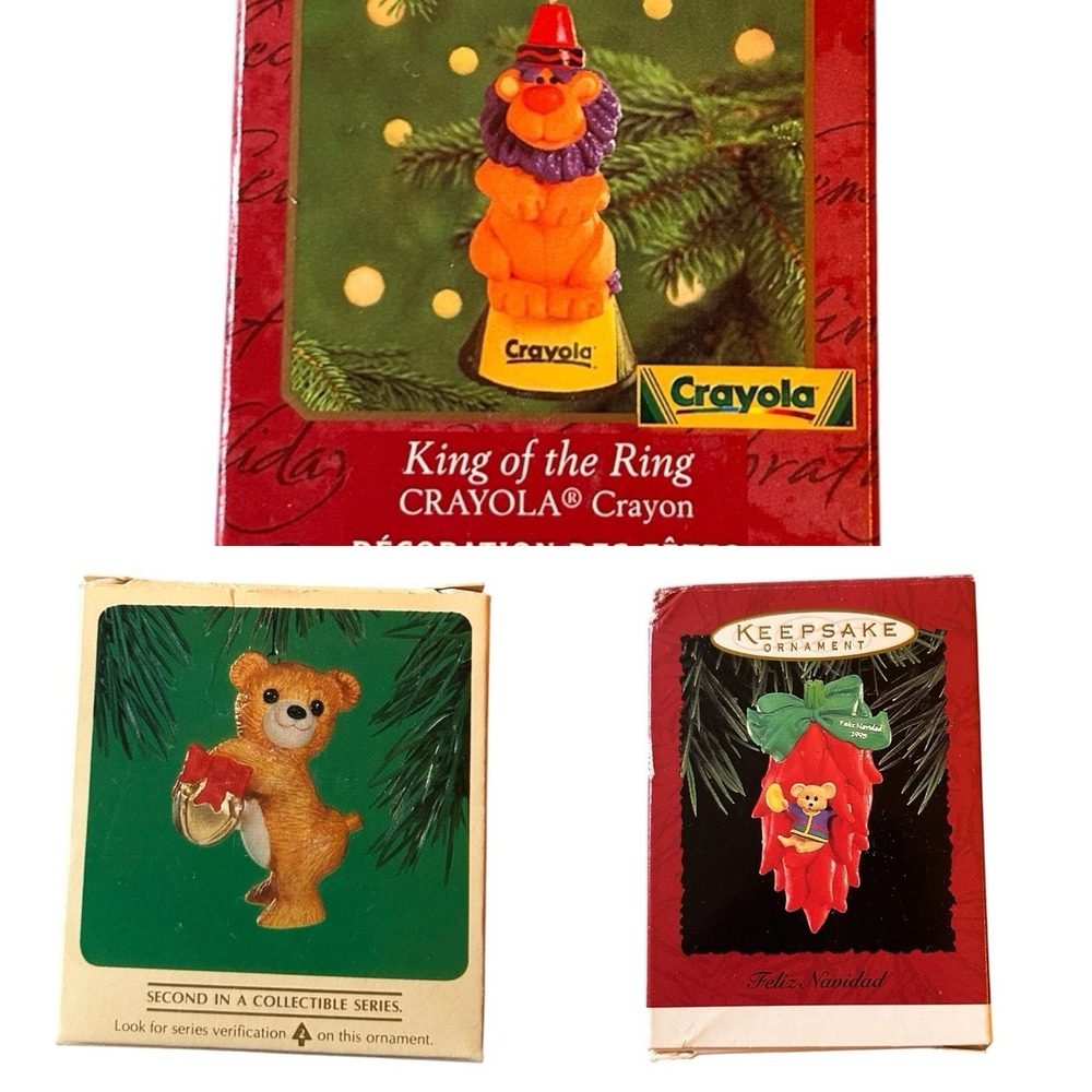 Vintage Hallmark Keepsake Ornament Lot Feliz Navidad Crayola Bear Christmas